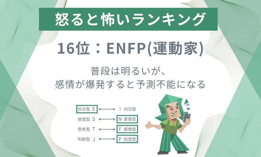 16位: ENFP - 普段は明るいが、感情が爆発すると予測不能になる